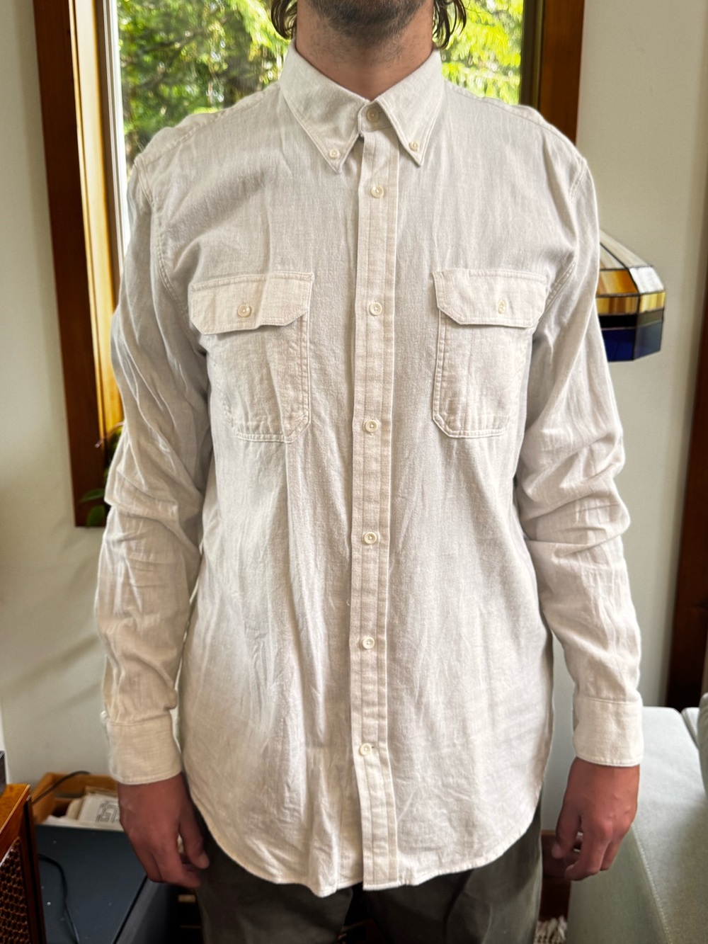 Banana Republic Long Sleeve Button-Down Shirt in Cream